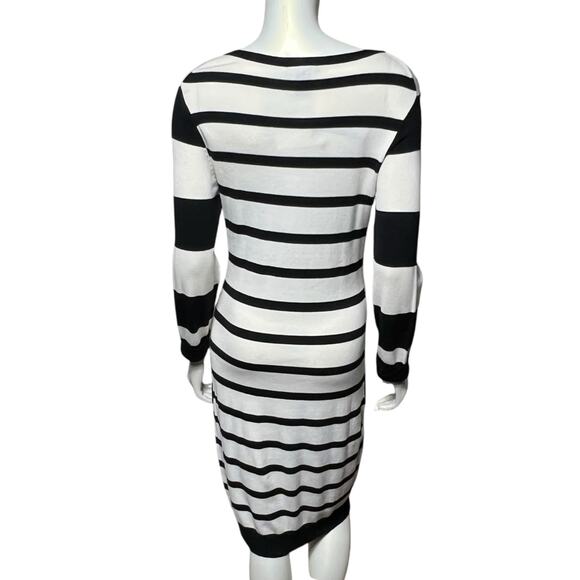 Chelsea & Theodore Bold Black White Striped Midi Dress Size L Sweater - Picture 3 of 7